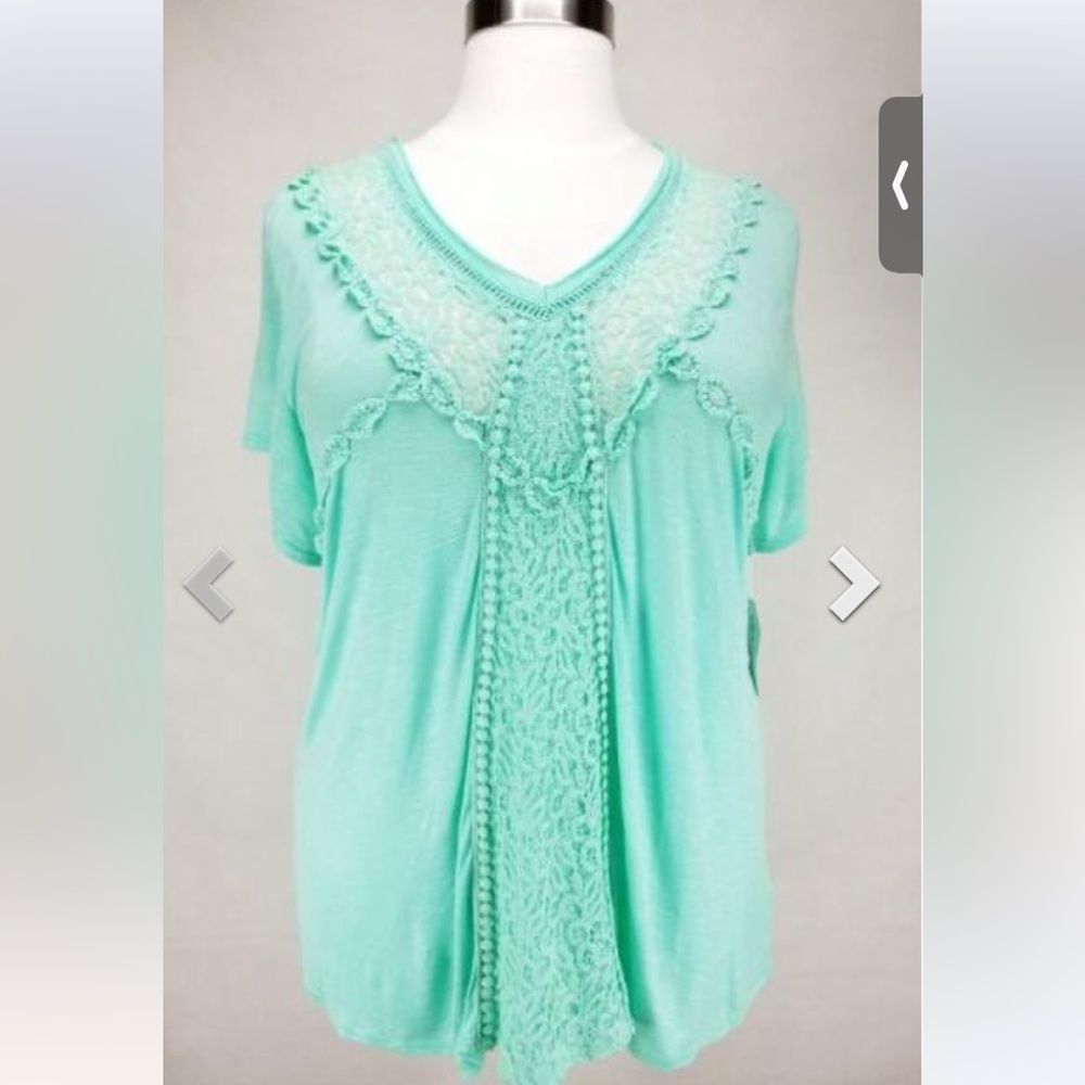 Skylar & Jade teal with lace and crotchet details top